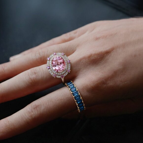 Emerald-Cut Royal Blue 14K (18k upon request) Yellow Gold Sapphire Eternity Ring - Picture 3 of 6